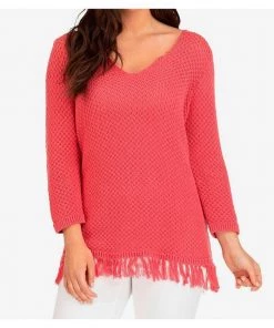 Tribal 3/4 Sleeve Sweater With Fringe * Last Chance