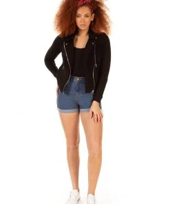 Dex Long Sleeve Stretch Knit Moto Jacket