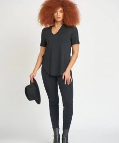 Dex Women's Short Sleeve Rounded Hem Tee With Side Slits