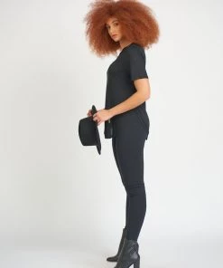 Dex Women's Short Sleeve Rounded Hem Tee With Side Slits