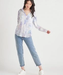 Dex Long Sleeve Button Down 2 Pocket Tie Dye Effect Shirt Women