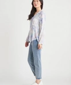 Dex Long Sleeve Button Down 2 Pocket Tie Dye Effect Shirt Women