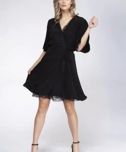 Black Tape_ Black Tape Lace Insert Wrap Dress