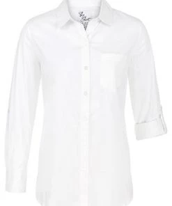 Tribal Women's Classic White Button Up Shirt With Roll-Up Sleeves