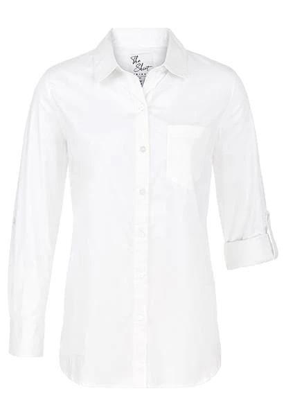 Tribal Women's Classic White Button Up Shirt With Roll-Up Sleeves 4 Tribal Women's Classic White Button Up Shirt With Roll-Up Sleeves