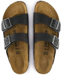 Birkenstock Arizona Black Oiled Leather Sandals - Regular