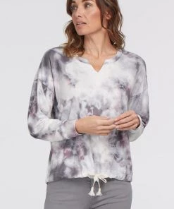 Tribal Long Sleeve Top W/ Drawstring Hem