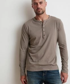 Velvet Men's Alvaro Cotton Jersey Henley Long Sleeve Shirt