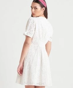 Black Tape_ Women Black Tape Buttoned Eyelit Mini Dress