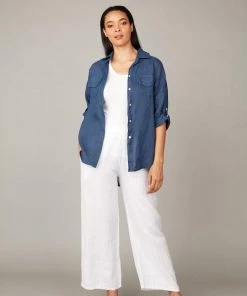 Pistache Double Pocket Linen Blouse