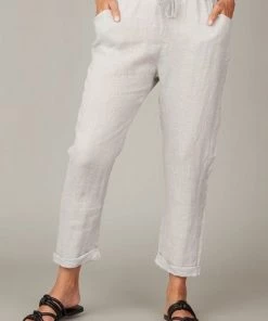Pistache Straight Leg Drawstring Linen Pant