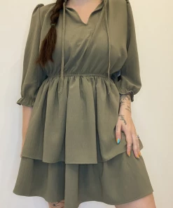 Black Tape_ Black Tape Smocked Tiered Satin Mini Dress Women