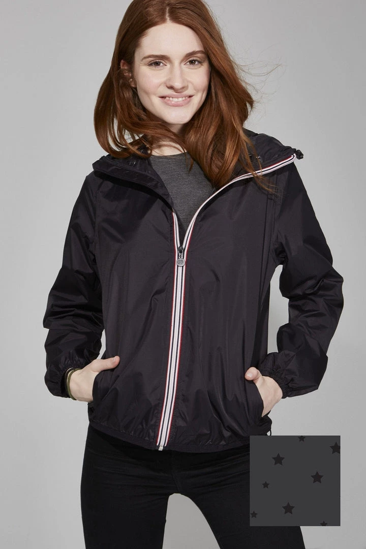 08 Lifestyle Sloane - Gloss Stars Black Full Zip Packable Rain Jacket * Last Chance 3 08 Lifestyle Sloane - Gloss Stars Black Full Zip Packable Rain Jacket * Last Chance