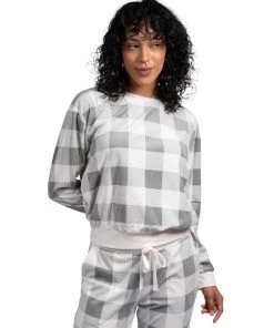 Women Latte Love Micro Polar Velour Crew