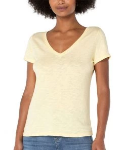 Liverpool V Neck Slim Fit Slub Knit Tee Women