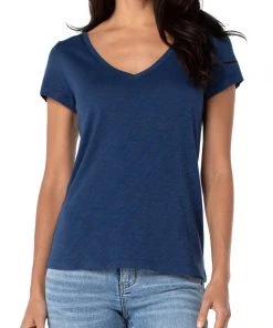 Liverpool V Neck Slim Fit Slub Knit Tee Women