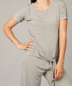 Pistache Melange Viscose Knit Tee W/ Side Tie