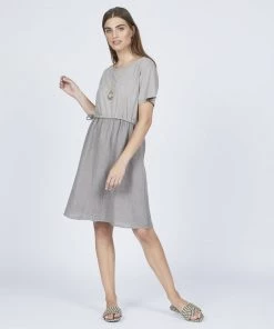 Pistache Linen Dress W/ Cotton Jersey Top And Drawstring Waist