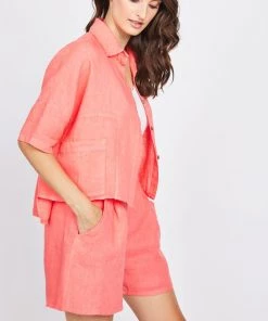 Pistache Cropped Oversized Button Down Blouse With Pocket