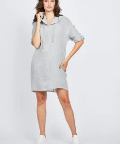 Pistache Hooded Linen Dress With Sleeves