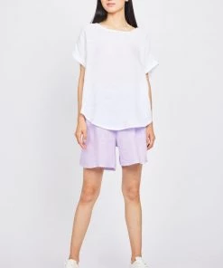 Pistache Linen And Gauze Cotton Short Sleeve Crew Neck Top