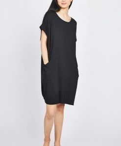 Pistache Loose Bubble Viscose Jersey Dress With Pockets