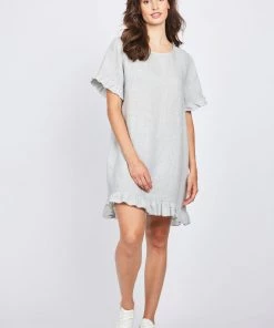 Pistache Ruffle Trim Linen Dress