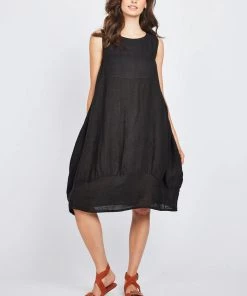 Pistache Sleeveless Linen Bubble Dress With Elastic Underarms