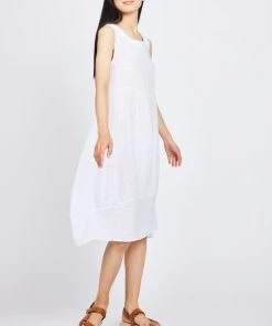 Pistache Sleeveless Linen Bubble Dress With Elastic Underarms