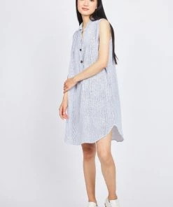 Pistache Sleeveless Pinstripe Shirt Dress