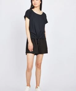 Pistache Tie Front Slub Cotton T-shirt