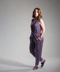 Women Dex Sueded Jersey Belted Wrap Jumpsuit