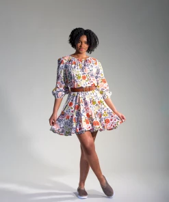 Women Velvet Printed Cotton Voile Short Dress