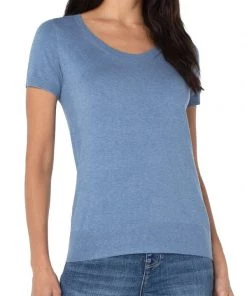 Women Liverpool Scoop Neck Short Sleeve Sweater W/ Pique 24.5"