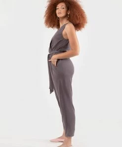 Women Dex Sueded Jersey Belted Wrap Jumpsuit