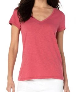 Liverpool V Neck Slim Fit Slub Knit Tee Women
