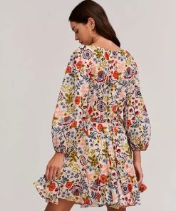 Women Velvet Printed Cotton Voile Short Dress