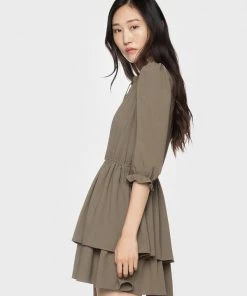 Black Tape_ Black Tape Smocked Tiered Satin Mini Dress Women