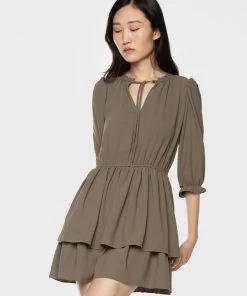 Black Tape_ Black Tape Smocked Tiered Satin Mini Dress Women