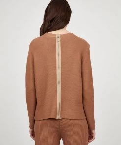 Pistache Zippered Back Sweater W/ Patch Pockets