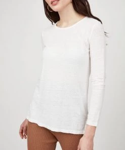 Pistache Long Sleeve Linen Crew Neck Top W/ Slit Sides