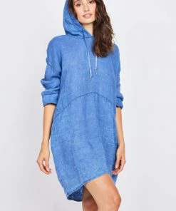 Pistache Hooded Linen Dress With Sleeves