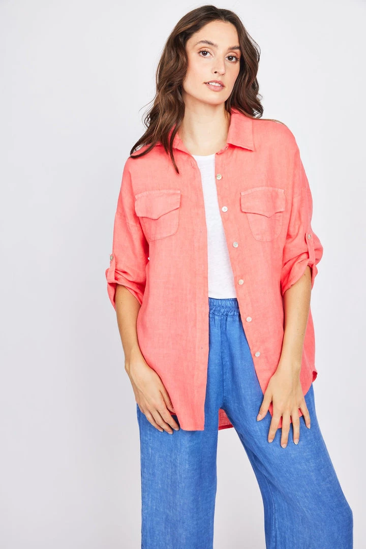 Pistache Double Pocket Linen Blouse 5 Pistache Double Pocket Linen Blouse