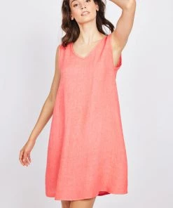 Pistache Linen V-Neck Dress