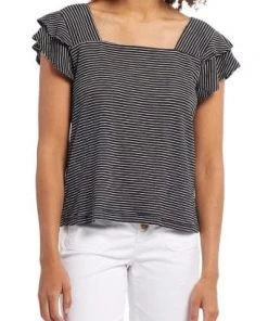 Tribal Short Sleeve Square Neck Top