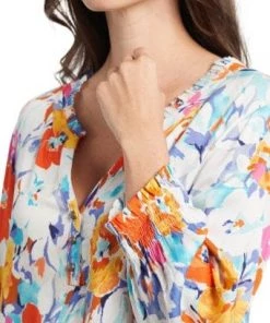 Tribal 3/4 Smocked Sleeve Blouse