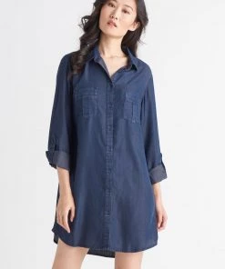 Black Tape_ Women Black Tape Tencel Shirt Dress
