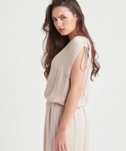 Black Tape_ Black Tape Drawstring Shoulder Elastic Hem Top Women