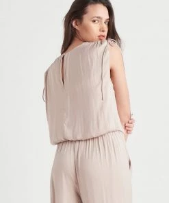 Black Tape_ Black Tape Drawstring Shoulder Elastic Hem Top Women