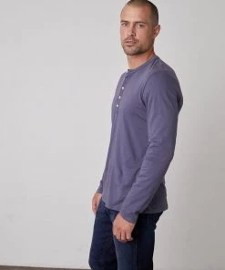 Velvet Men's Alvaro Cotton Jersey Henley Long Sleeve Shirt